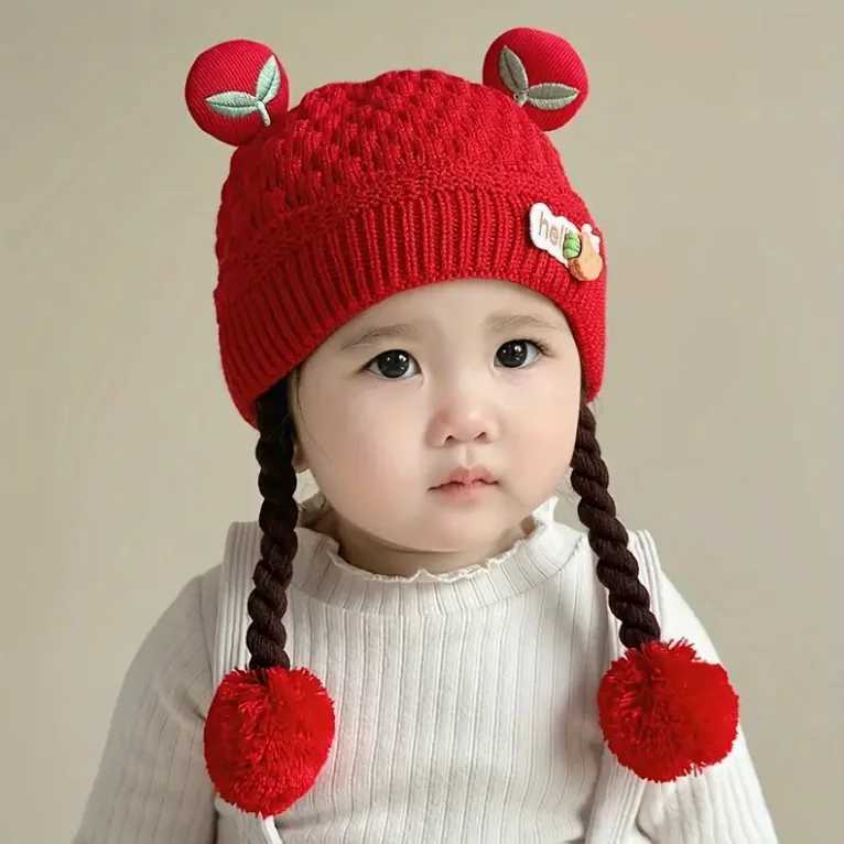 Kids Hat AutumnWinter Cute Cartoon Pullover Beanie with Braids for Girls and Boys 315 Months Warm Thickened Ear Protection Z251029