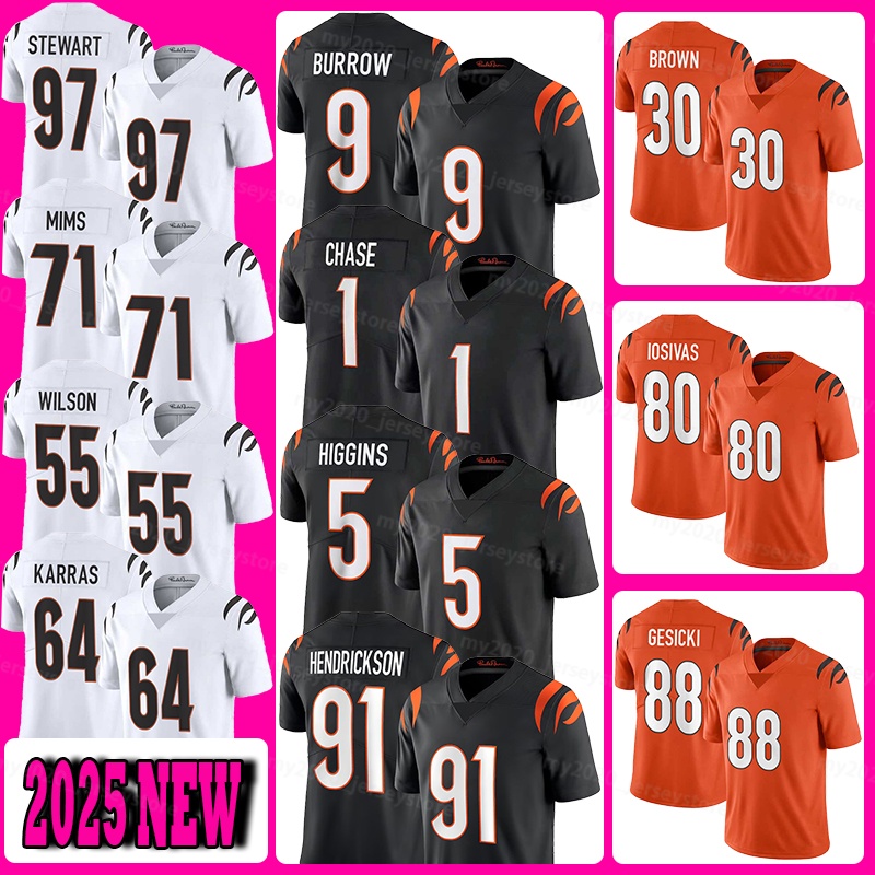 9 Joe Burrow Football Jerseys 1 Ja'Marr Chase 5 Tee Higgins Trey Hendrickson Chase Andrei Iosivas Mike Gesicki Shemar Stewart Amarius Mims Logan Ted Karras McPherson