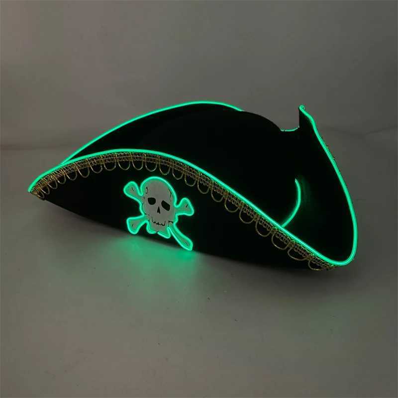 Funny Glowing Black Pirate Hat Nautical Theme LED Light Up Hat Cosplay Luminous Cap For Adult Halloween Carnival Costume Props Z251029