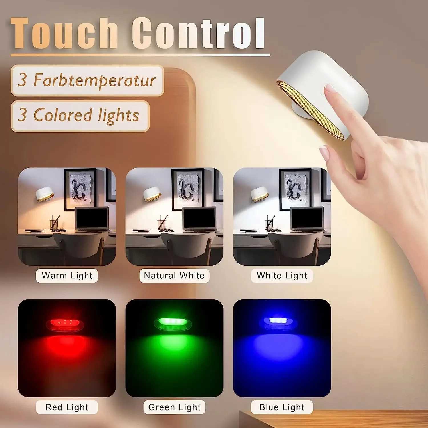 Remote Control Wall Light Touch Night Light 360 Degree Rotation Bedroom Bedside Light RGB Color Change Dimmable C251124