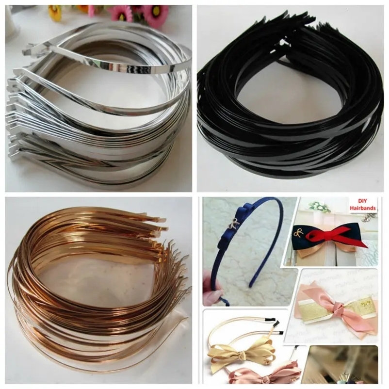 Headbands 50Pcs/Lot m 5mm 7mm 10mm Silver Gold Black Metal Hairband Decorative Headband for Girls Wholesale DIY Craft Hair Hoop Headwear 231204bj