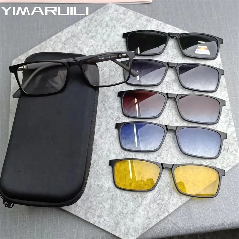 YIMARUILI 15 Fashion Magnetic Polarized Eyeglasses Square Driving Night Vision Optical Prescription Glasses Men And Women 12149 240528