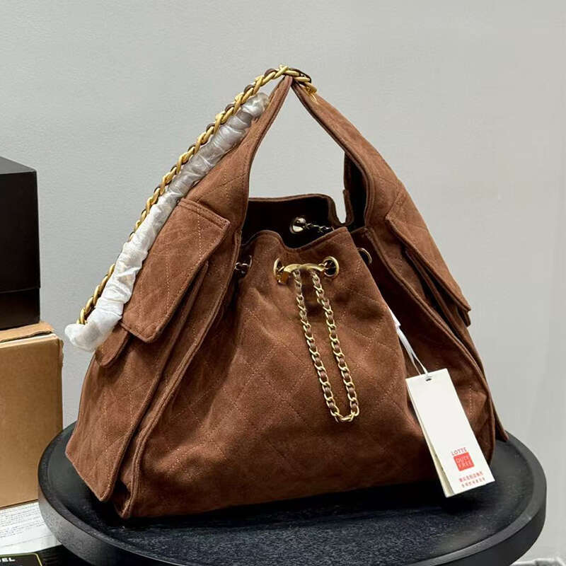 Large Designer Shoulder Bags Drawstring Chain Hobo Bags Suede Coffee Large Bucket Bag with 2 Pocket Fashion Handbags Totes 25Bags 34cm