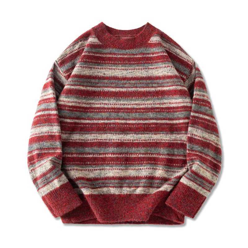 Autumn Winter Knitted Sweater Men Vintage Stripe Casual Loose Pullover Christmas Sweater Man Strtwear Knitwear Jumpers Tops S251110
