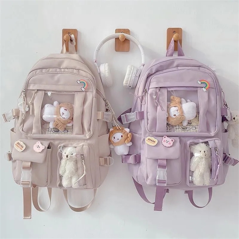 School Bags Large-capacity Cute Women Multi-Pocket Nylon Backpack Ins Junior High School Student School Bag Female Girl Backpack Laptop Book 231009