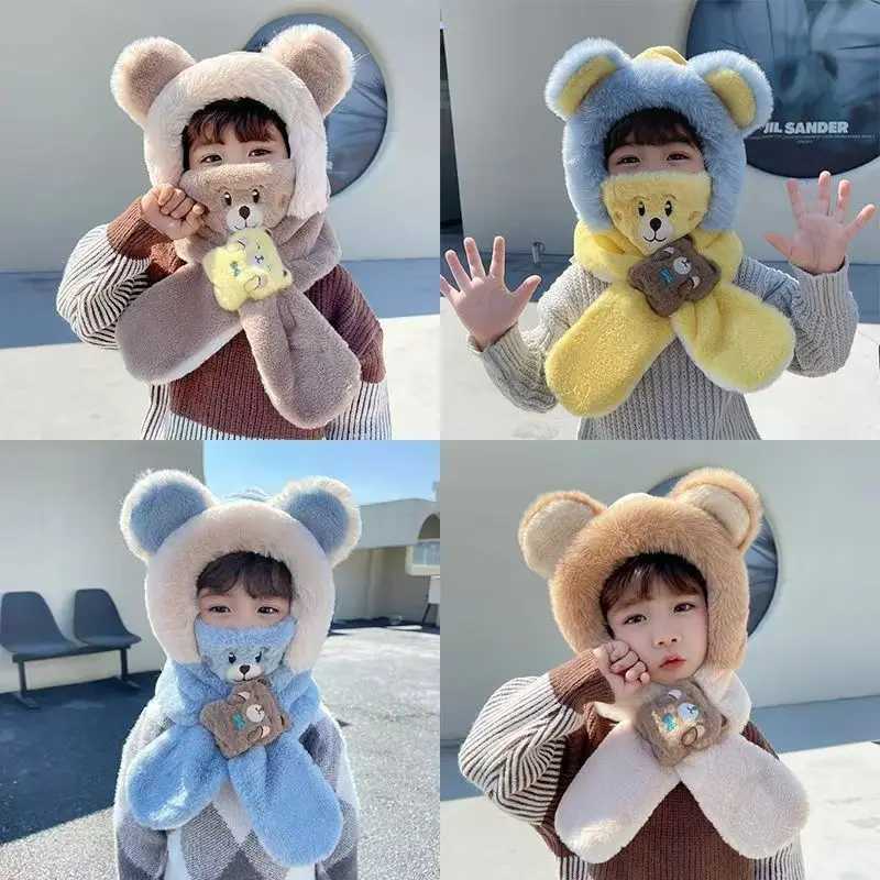 Childrens Winter Hat Scarf Boys Girls Velvet Hat Windproof Cold Ear Protection Mask Detachable 3piece Set 4m831 Z251029