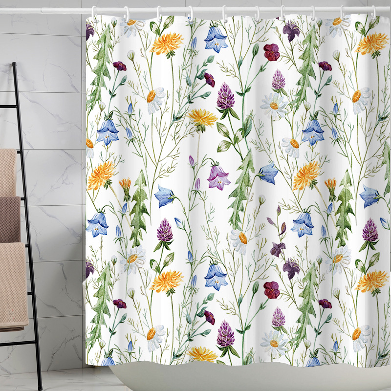 YL-37251 waterproof shower curtain 3D printing tropical jungle plant leaves and flowers polyester shower curtain with hook