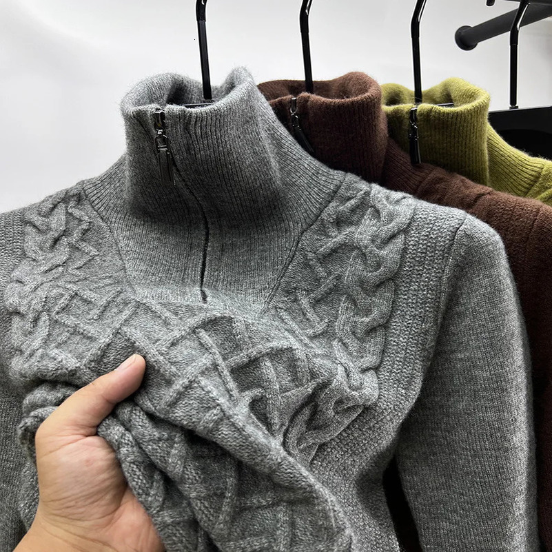 High end mens half zipper high neck sweater autumn and winter exquisite jacquard fashionable casual knitted sweater 241113