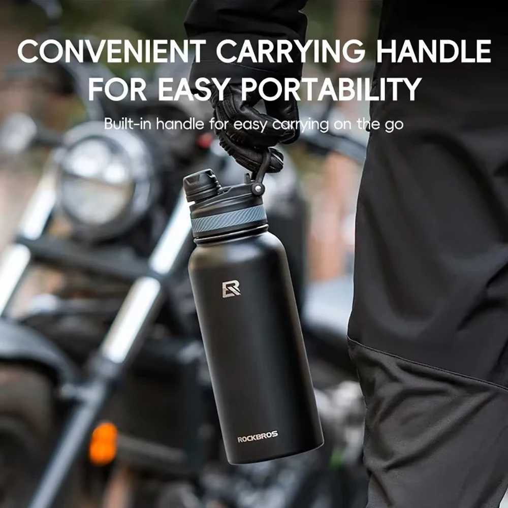 ROCKBROS 1L Thermal Water Bottle Sports Water Bottle Non Slip 304 Stainless Steel Cold And Hot Thermo Cup Cycling Hiking Equip J250923