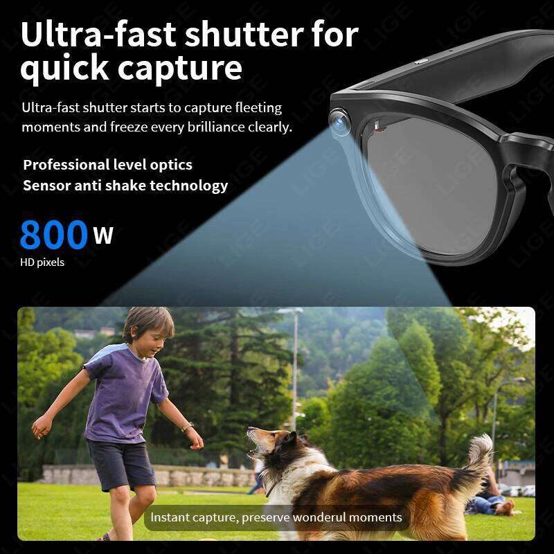 LIGE Smart 800W HD Camera Video Recording Glass Bluetooth Call 290Mah Battery Voice Assistant AI Glasses For Android Ios