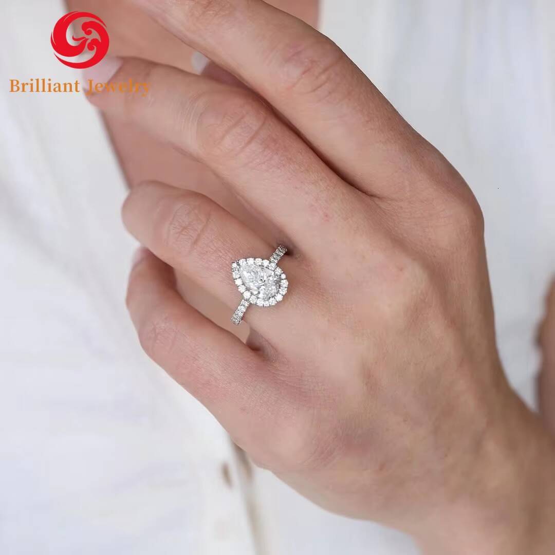 14K 18k Pear Cut Solid Gold Jewelry Wedding Rings Moissanite Ring 7x10mm 7x11 mm 2ct 3ct Moissanite Engagement Ring for Women