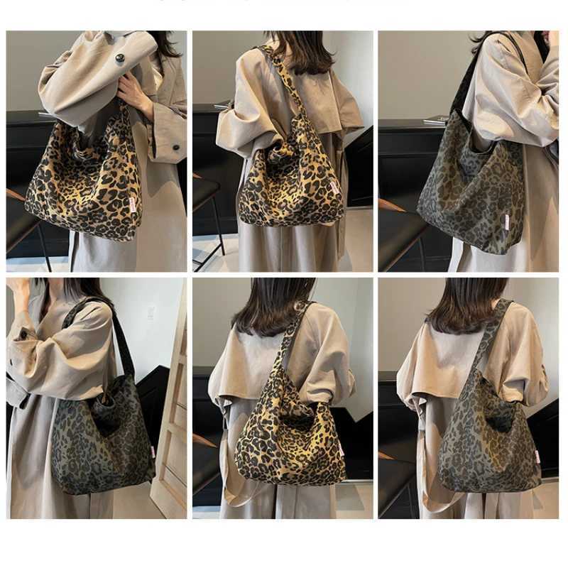 Vintage Leopard Canvas Shoulder Shopper Bag for Women 2025 Large Woman Tote Bag Fashion Designer Female Handbags Purses BolsasXJ250923