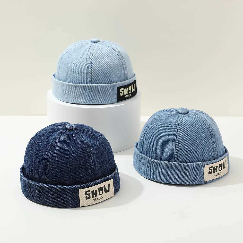 Solid Color Baby Brimless Hat Denim Letter Kids Hip Hop Docker Cap Boys Girls Adjustable Landlord Hat Z251029