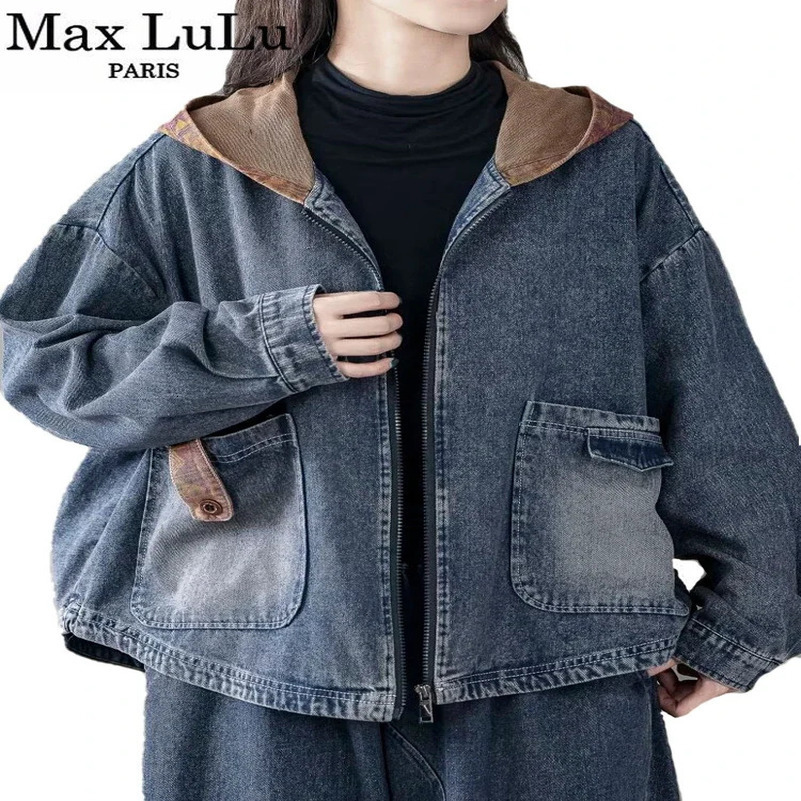 Fall Korean Females Fashion Clothes Womens Hooded Denim Jackets Loose Vintage Coats Ladies Casual Classic Outerwear 250122