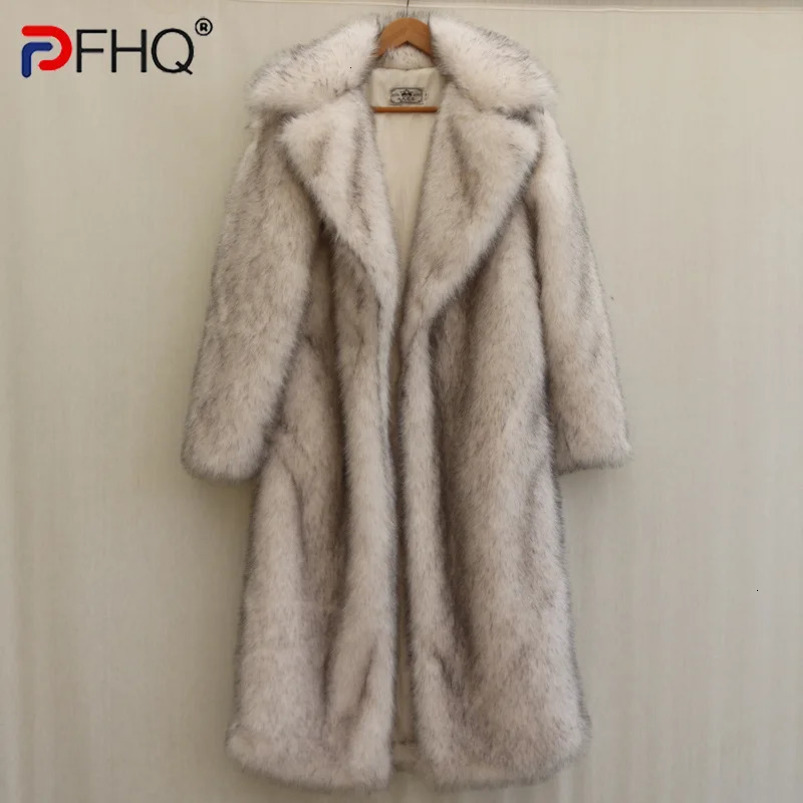 PFHQ mens mink coat for winter warmth and fashion solid color long sleeved mens top Korean fashion 21Z7156 241112