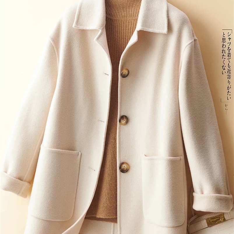 Autumn and Winter -Selling Womens Coat Pure Wool Woolen Coat Casual Short Col Claudine Top Commuters All-Matching 240822