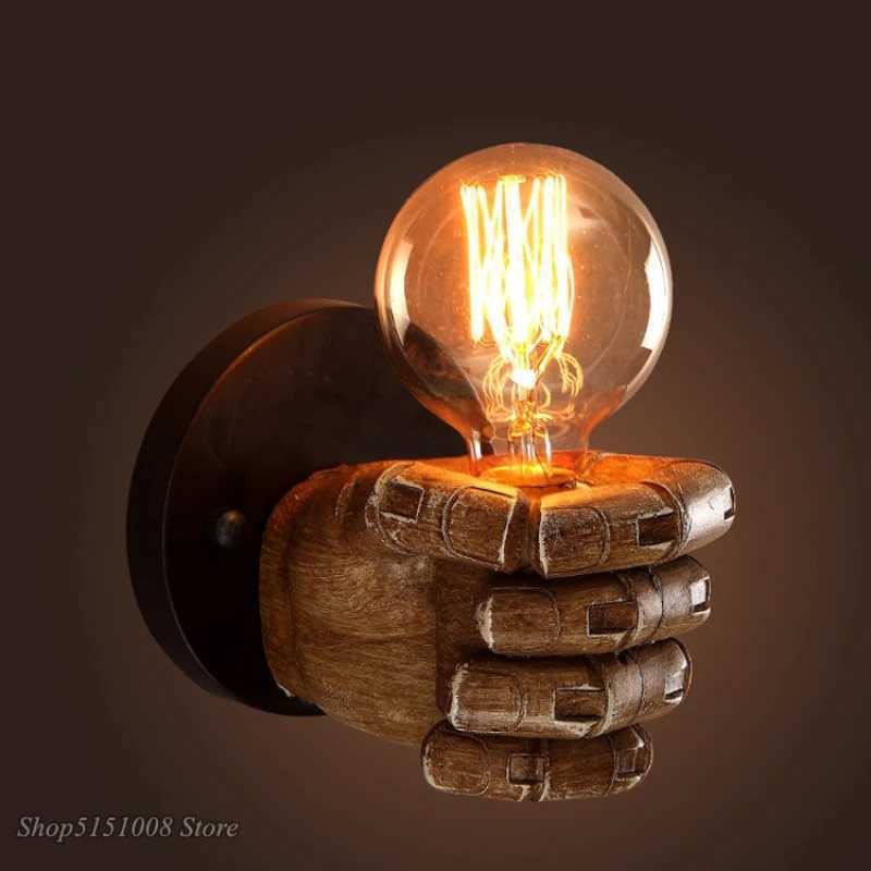 Retro Right Hand Fist Resin Wall Lamp Loft Industrial Wind Decoration Antique Wall Light E27 Bedroom Light Sconce Led Fixtures C251124