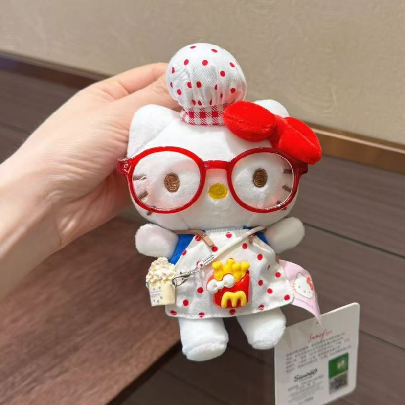 MINISO McDonald hellokitty cartoon red glasses apron pendant doll schoolbag doll plush pendant keychain female