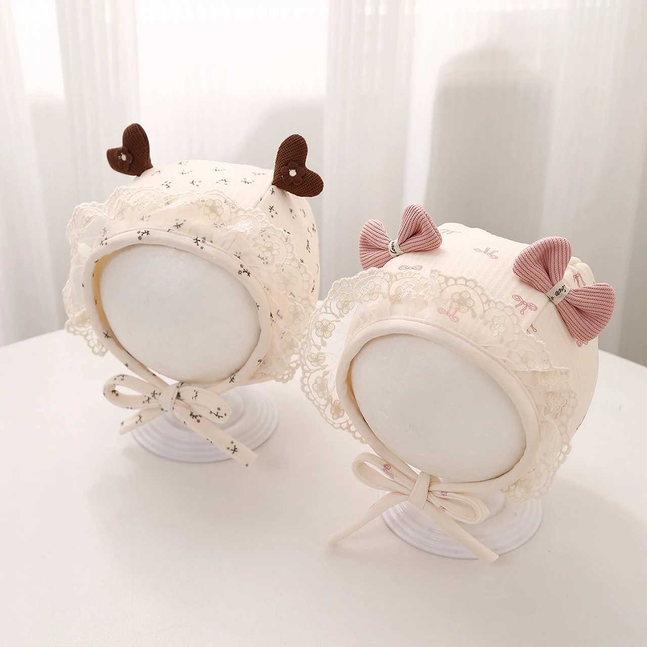 Cute Bow Baby Ear Protection Cap Infant Cotton Print Lacing Hat Spring Autumn Warm Kids Bonnet Girl Boy Beanie Z251029