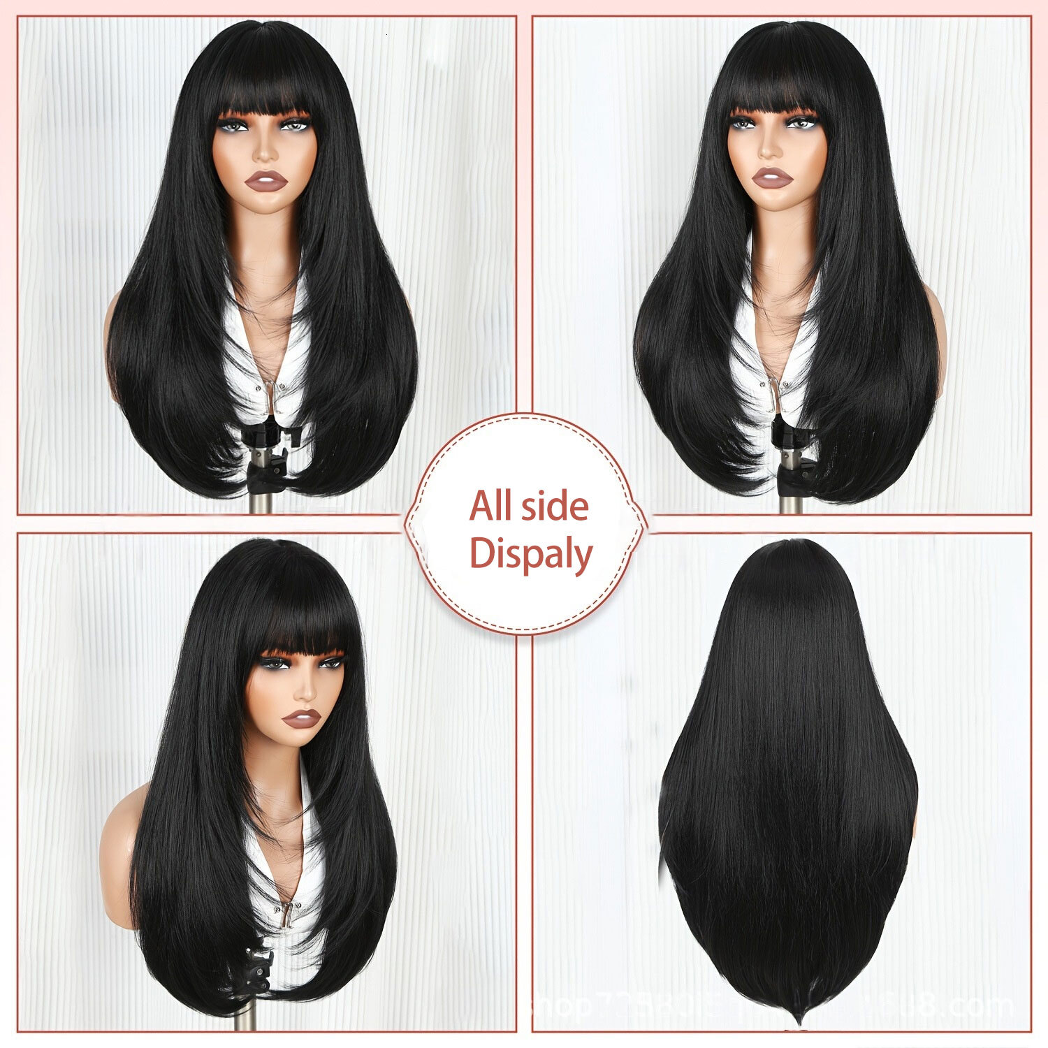 Black Straight Long Layered Wig With Bangs For Women High-Quality Hair - Manufacturer Direct Sales