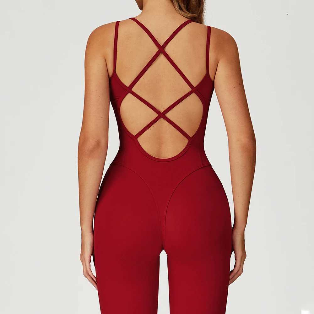 Fitness Jumpsuit Sexy Cross back OnePiece Yoga Suit Belly Tightening Workout Set Stretch Bodysuit Gym Clothes Women Sportswear W250923