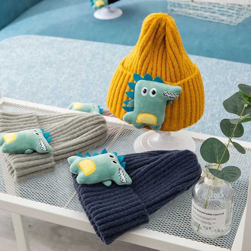Autumn Winter Warm Baby Beanie Cartoon Dinosaur Knitted Toddler Boys Girls Hat Cute Solid Color Kids Ear Protection Cap Z251029