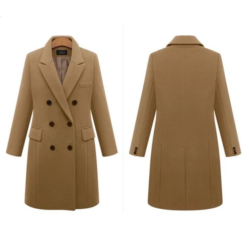 Mid-Length Autumn and Winter plus Size Woolen Womens Coat Double Breasted Woolen Coat 240822