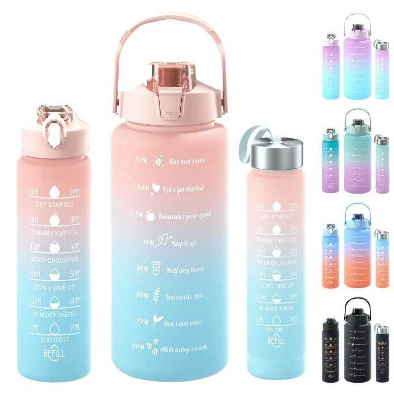 3Piece Set Large Capacity Gradient Water BottleWater Bottle with Straw 2 Litre Leakproof with Time Markerfor Sports Fitness J250923