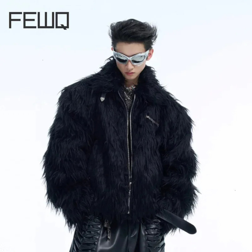 FEWQ Mens Short Clip Cleki Metal Leather Buckle n s mink fur thick plush top mens jacket 24E5178 241112