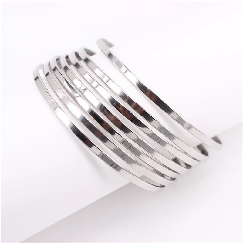 3mm face width 70mm diameter 7PCS combination bracelet three colors Womens stainless steel jewelry wholesale washable LH1054 240624