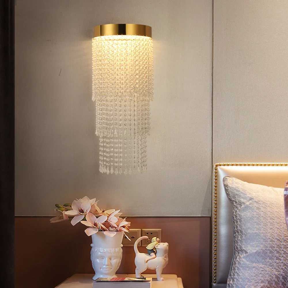 Gold Crystal Wall Lamp Led Bedroom Light Modern New Creative Design Wall Scones Luxury Long Heavy Living Room Lighting Fixture C250923