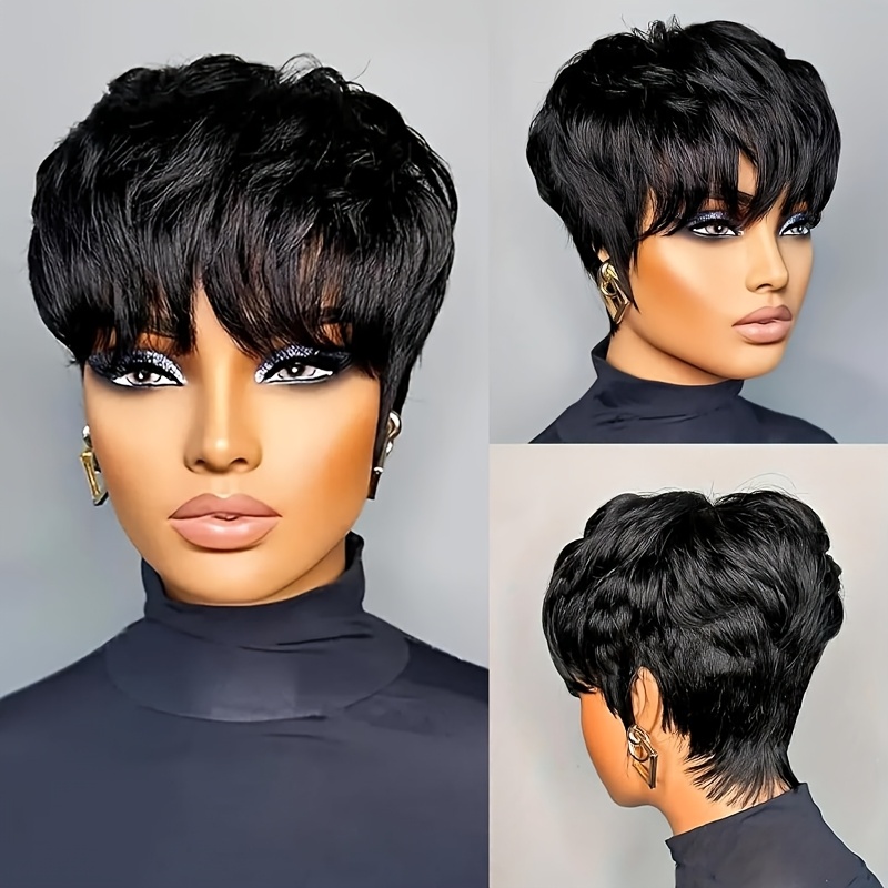 180% Density 100% Human Hair Pixie Wig 4 Inch Straight Brazilian Human Hair Wig Easy To Wear For Women Of All Ethnicities Quick Hairstyle Sleek Hairst