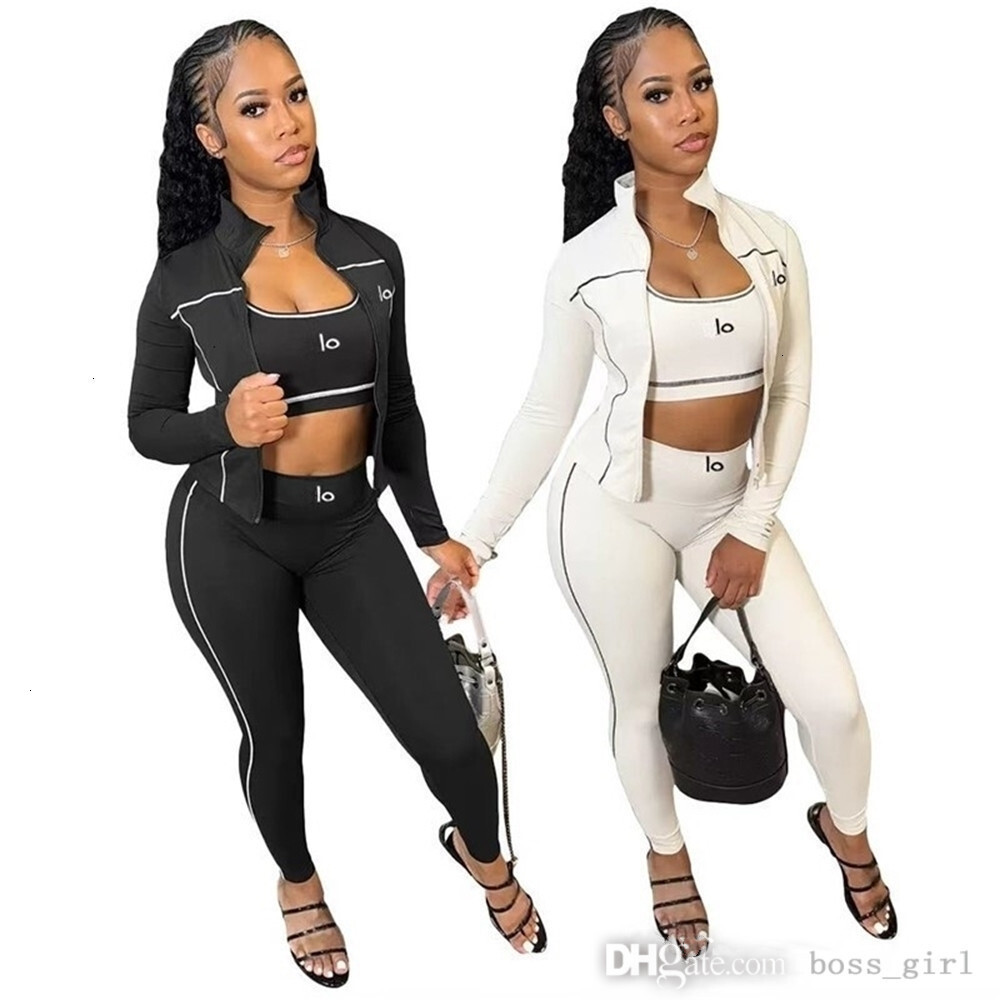 2025 Autumn Designer Tracksuits Women Casual Sports Yoga Three Piece Set Sleeveless Tank Top Long Sleeve Jacket Slim Trousers Track Suit Outfits 2 Colors