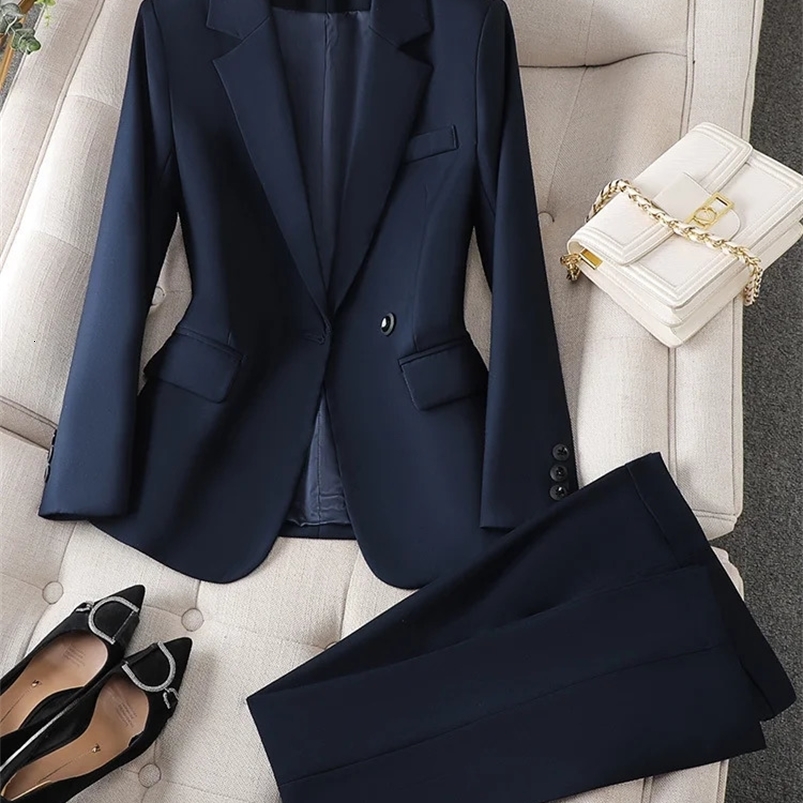 Yitimuceng Office Wear Women Blazer Suits Elegant Fashion Chic Coats Long Sleeve Casual Blazer Jacket Suits Pants 2 Piece Set 240826