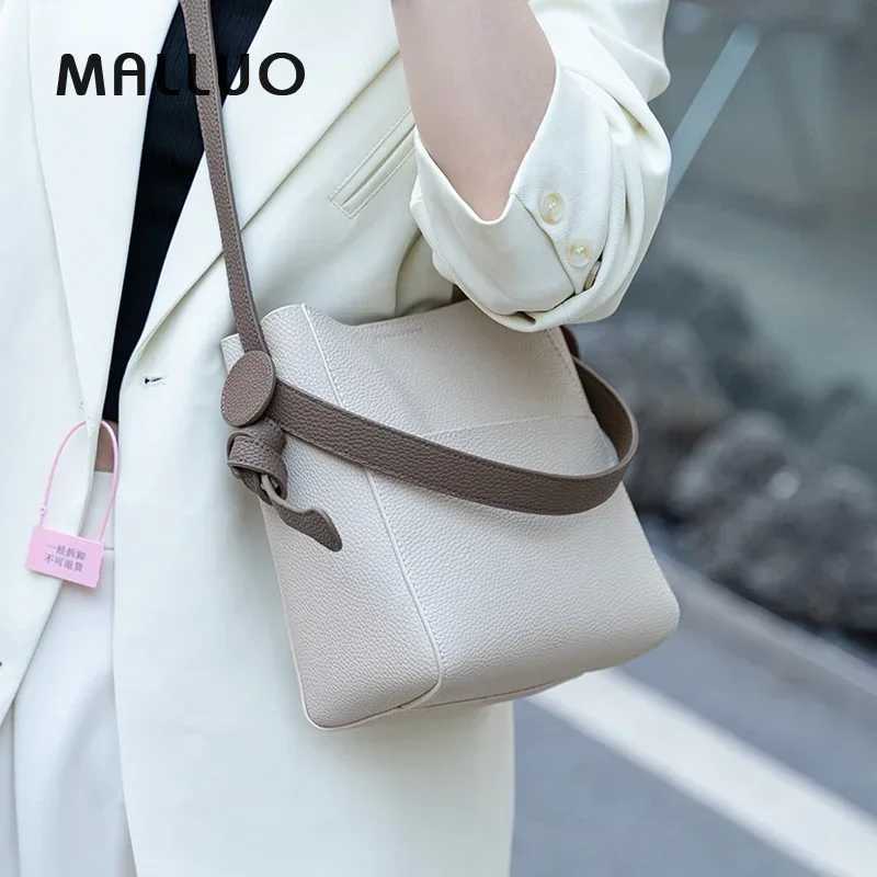 Women Natural Cow Genuine Leather Shoulder Bags Ladies Wide Strap Message Handbag Female Soft Bucket Large Capacity Luxury Bag J251025