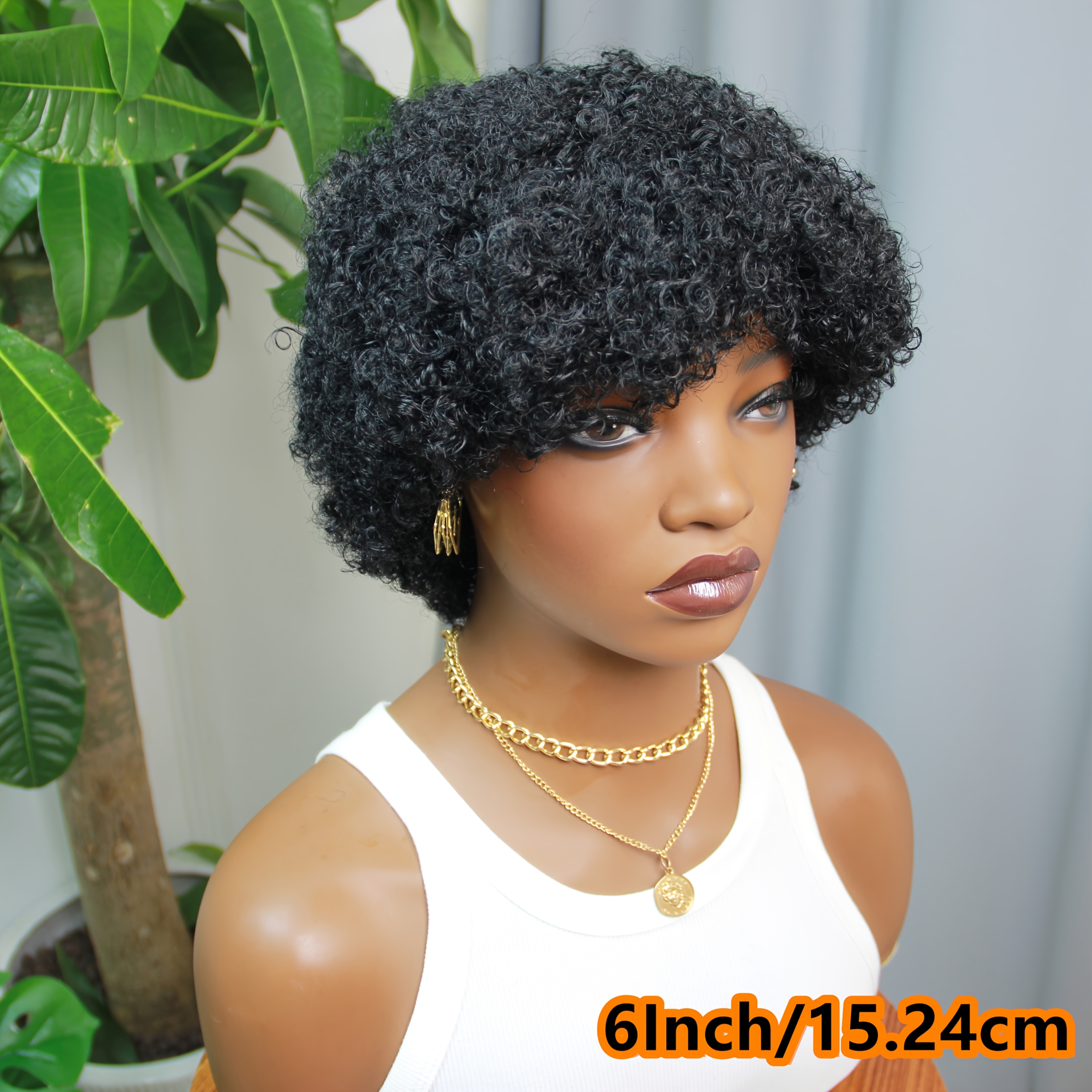 Women's Afro Kinky Curly Pixie Cut Human Hair Wig Natural Black High Density 180% for Everyday Special Events Lightweight Flattering Fit