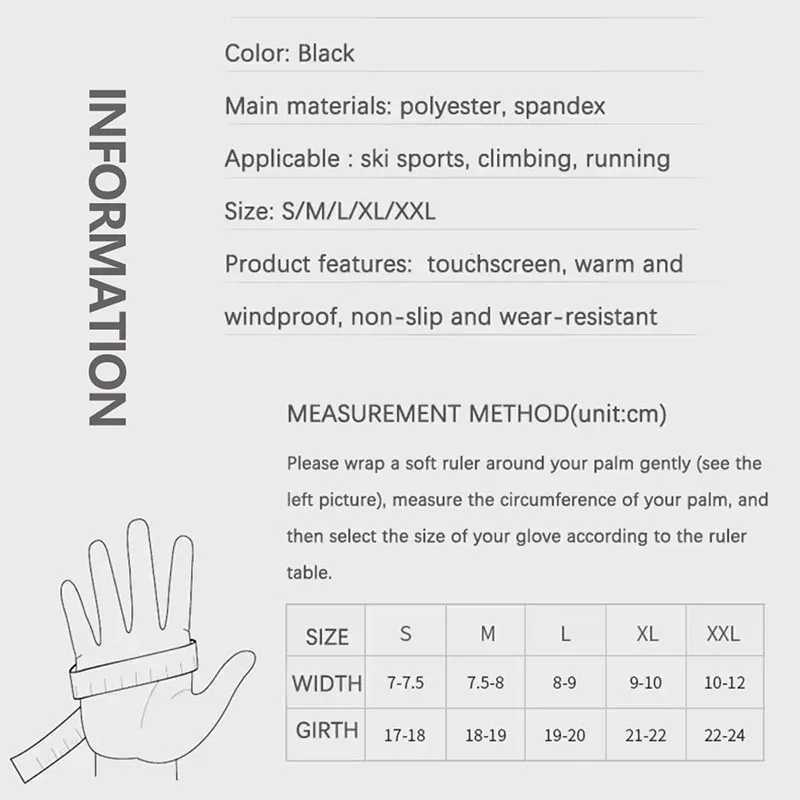 Black Winter Fleece Gloves Full Fingers Waterproof Touch Screen Cycling Outdoor Sports Running Motorcycle Ski Warm J250922