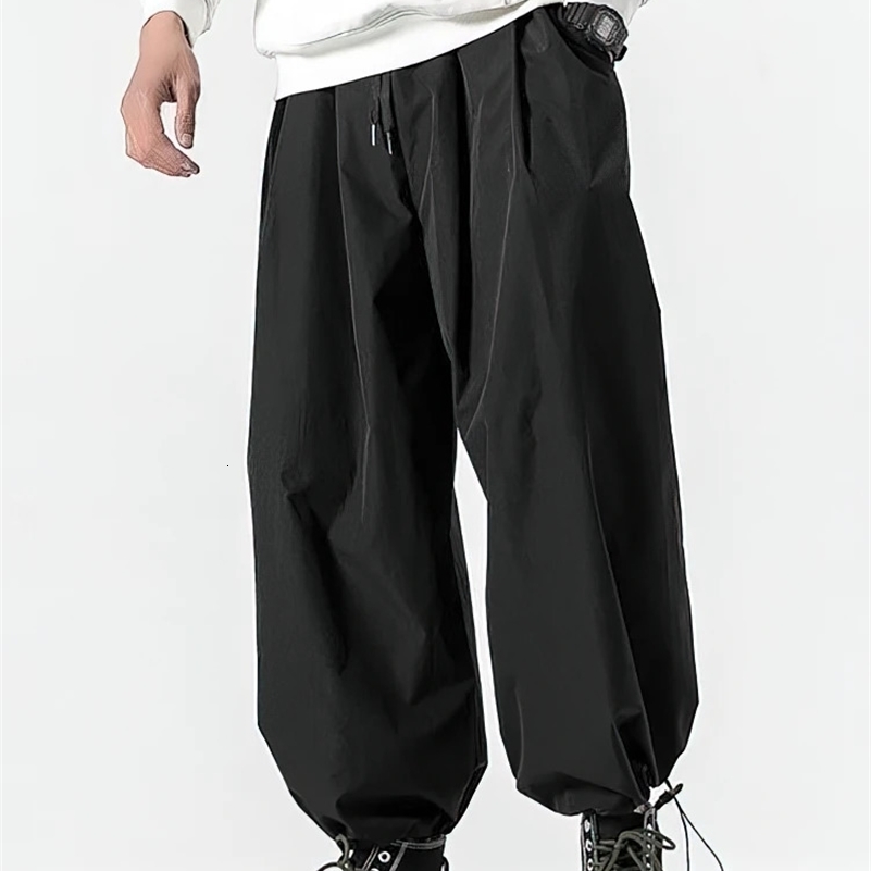 Wide Leg Baggy Casual Harem Pants Men Japanese Oversize Drawstring Joggers Sweatpants Male Sport Oversize Fleece Thick Trousers 240918