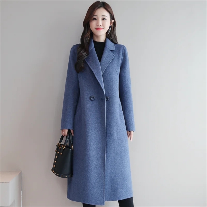 Thick Woolen Coat Womens Autumn Long Loose Coat Female Warm Winter Single Breasted Overcoat Red Fashion 25 240822