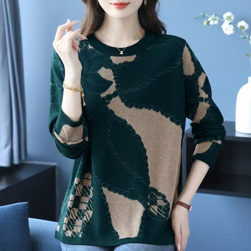 plus size women's new long sleeve high waist printed banquet dress mid-length skirt D02641