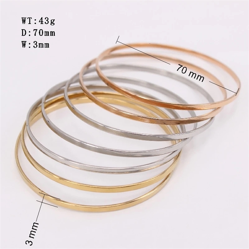 3mm face width 70mm diameter 7PCS combination bracelet three colors Womens stainless steel jewelry wholesale washable LH1054 240624