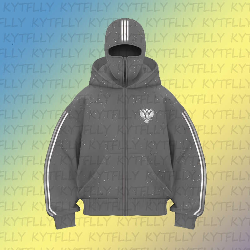 American Style Trendy Brand Double Hooded Bandit Design Zipper Hoodie Sweatshirt Patch Sequin Pattern Unisex Top