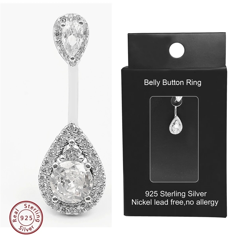 1pc 925 Sterling Silver Belly Button Rings for Women Clear CZ Navel Barbell Navel Bars Piercing Jewelry 240626