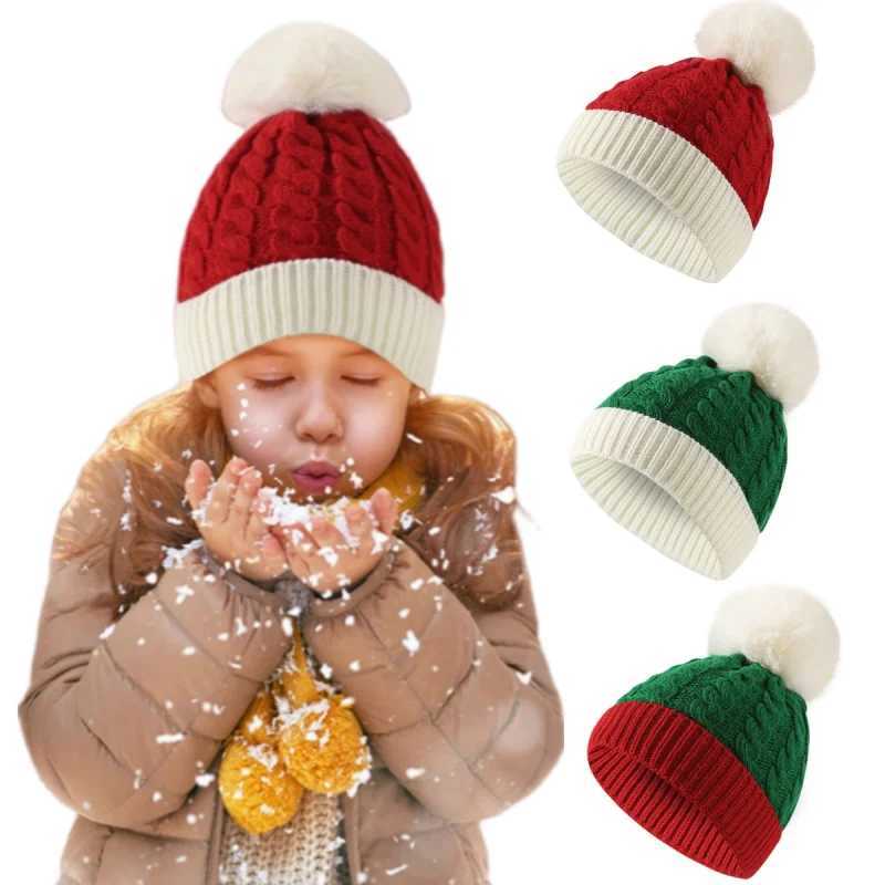 Adult Kids Cute Fluffy Balls Christmas Knitted Hat Winter Beanie Santa Hat New Year Party Kids Gift Navidad Noel Xmas Decoration Z251029