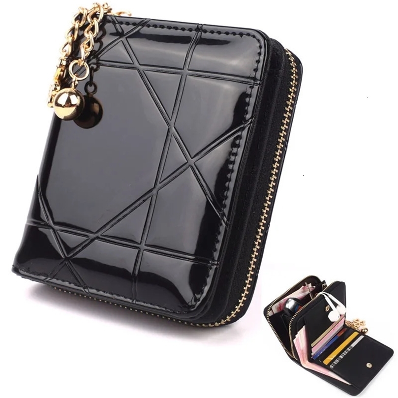Mini Coin Purse Short 3 Folding Small Wallet Women Credit Card Holder Case Lady Patent Leather Money Bag Cute Pink 240626