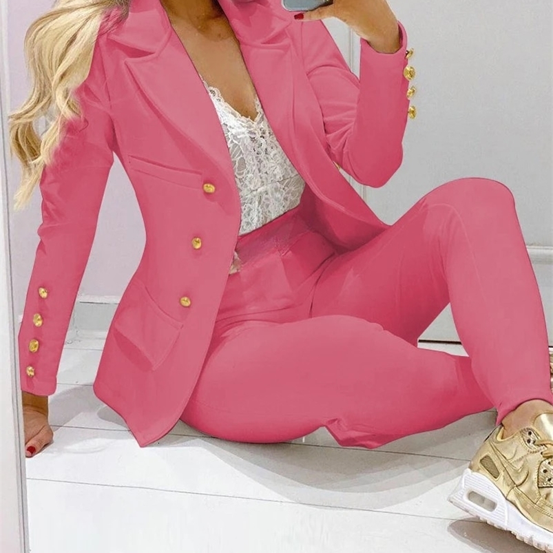 Women Two Pieces Pant Sets Formal Business Double Breasted Blazers Jacket Pants 2 Piece Set Elegant Ladies Suits Office Lady 240826