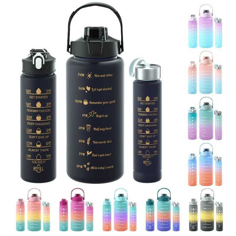 3Piece Set Large Capacity Gradient Water BottleWater Bottle with Straw 2 Litre Leakproof with Time Markerfor Sports Fitness J250923