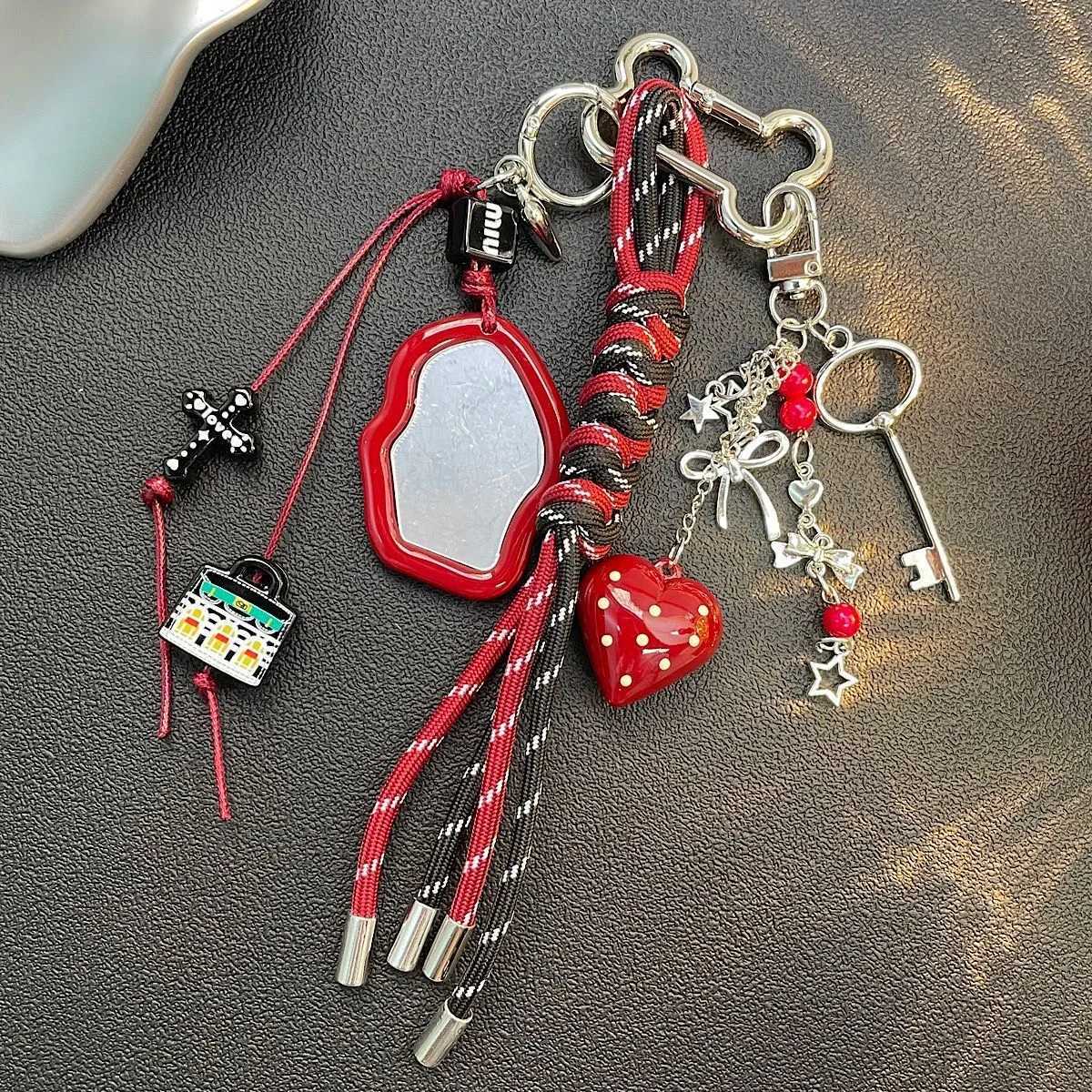 new product Small Mirror love heart Key Chain Hand woven rope trend Backpack pendant D250923