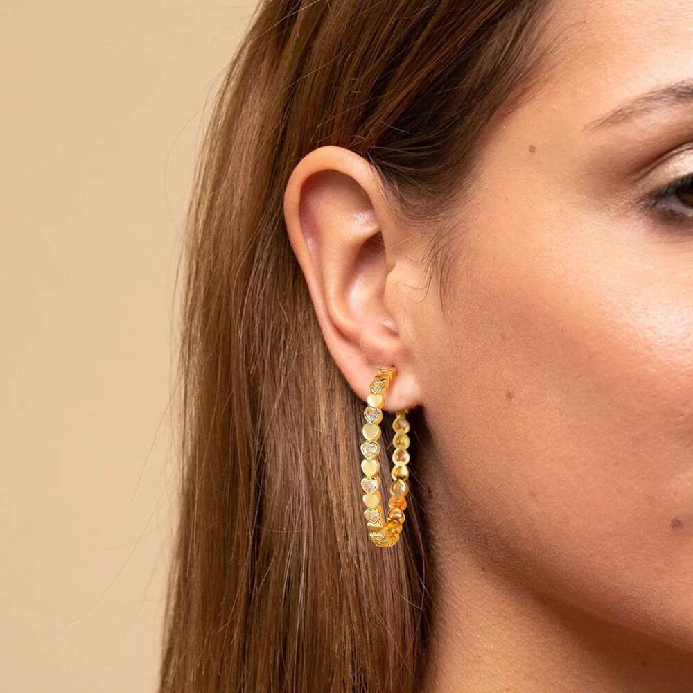 Heart Cubic Zirconia Large Hoop Earrings for Womens Sier 14k Gold Plated Hypoallergenic Rhinestone Hoops Earring Sparkly Jewelry Gift 30/40/50/60mm