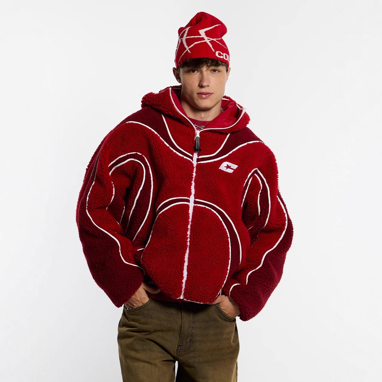 Designer Free Shipping New Color Blocked Wool Cardigan Wool Jacket Fashion American Street Style Unisex Hooded Sweatshirt Wholesale